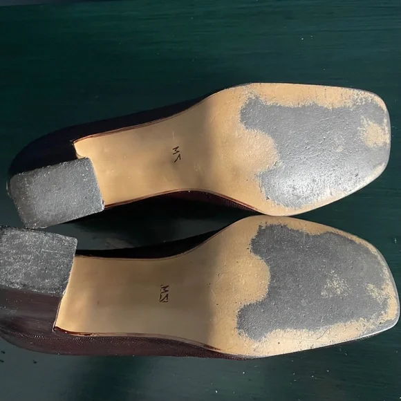 Vintage 90s Enzo Angiolini Textured Leather Square Toe Pumps - Brown - 7 - Picture 6 of 6